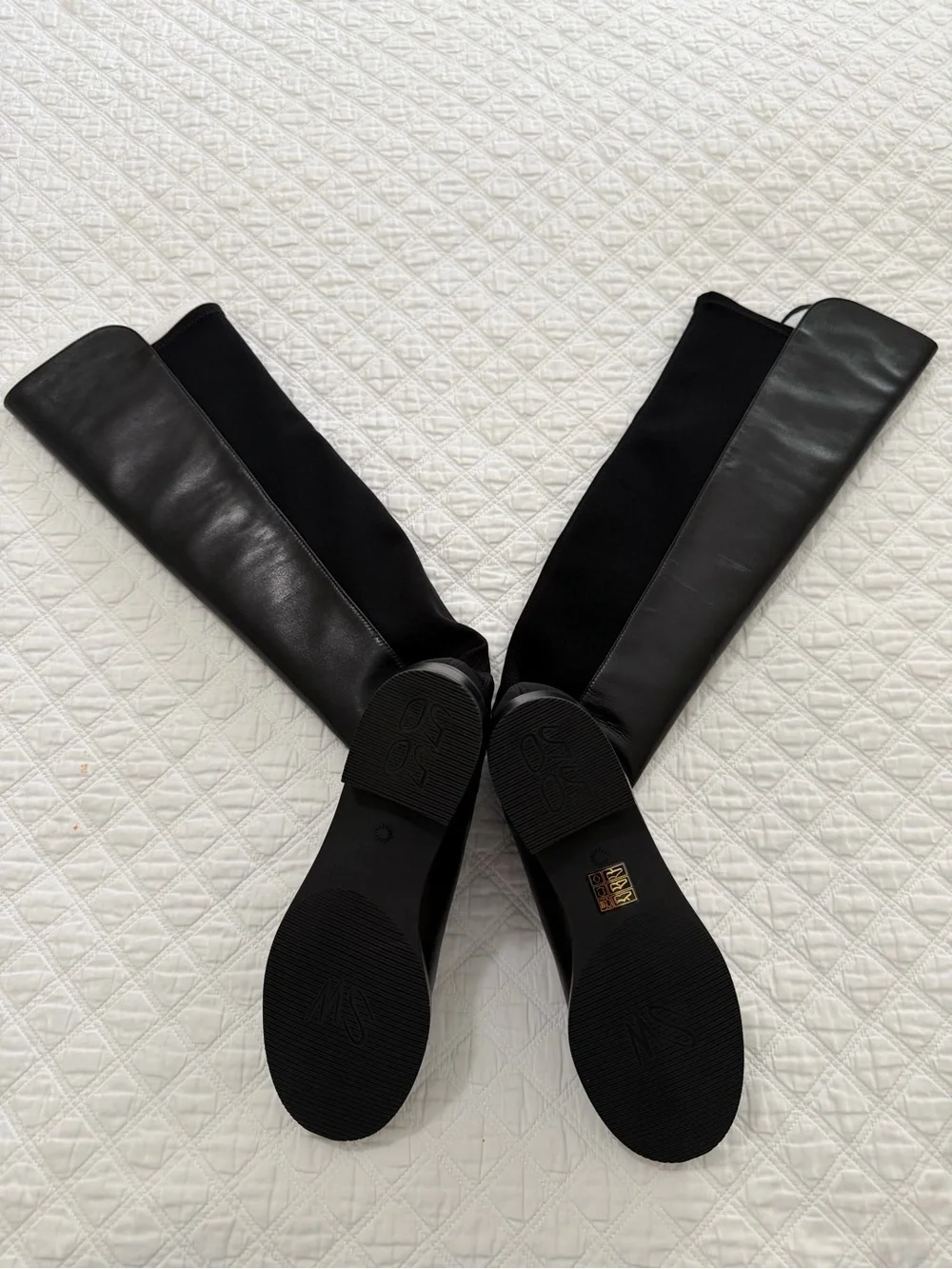 Stuart Weitzman Black Leather & Stretch Over-the-Knee Boots. 5050 Best Seller
